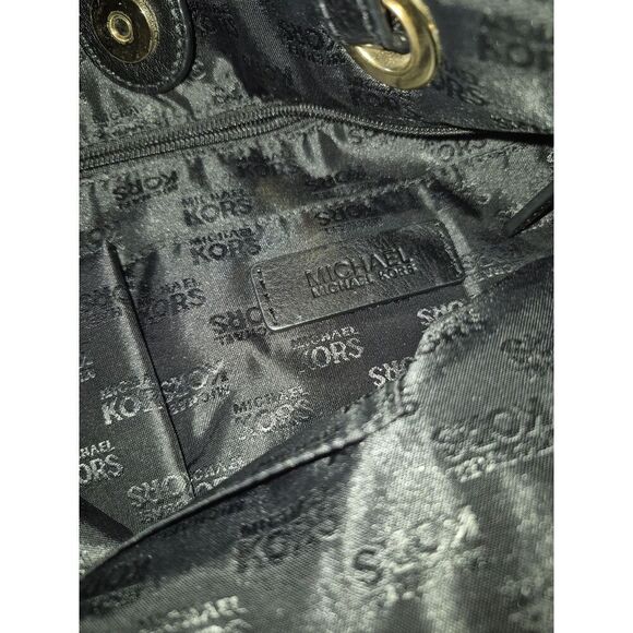 Michael Kors Black Leather Monogram Jet Set Grab Shoulder Tote Bag - Picture 7 of 10